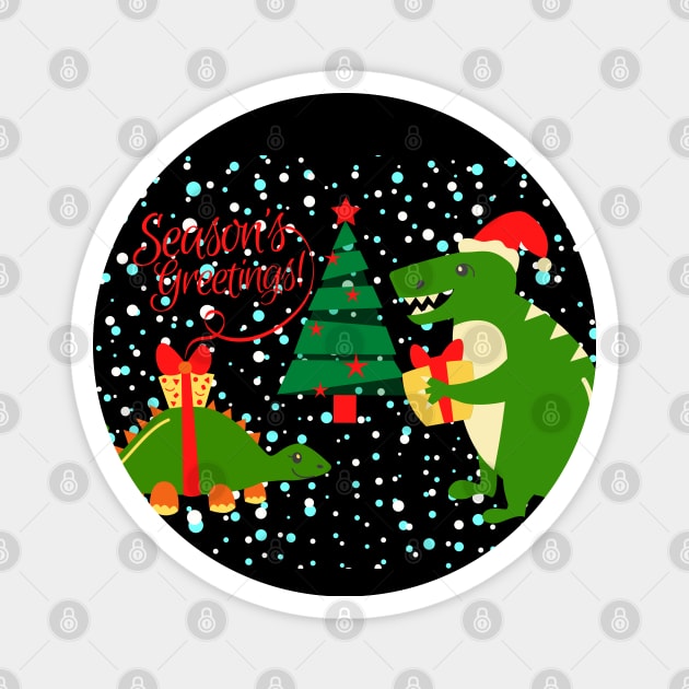 Merry Rexmas & Hapasaurus New Year! Magnet by TJWDraws